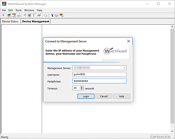 Screen shot of the Management Server login dialog box